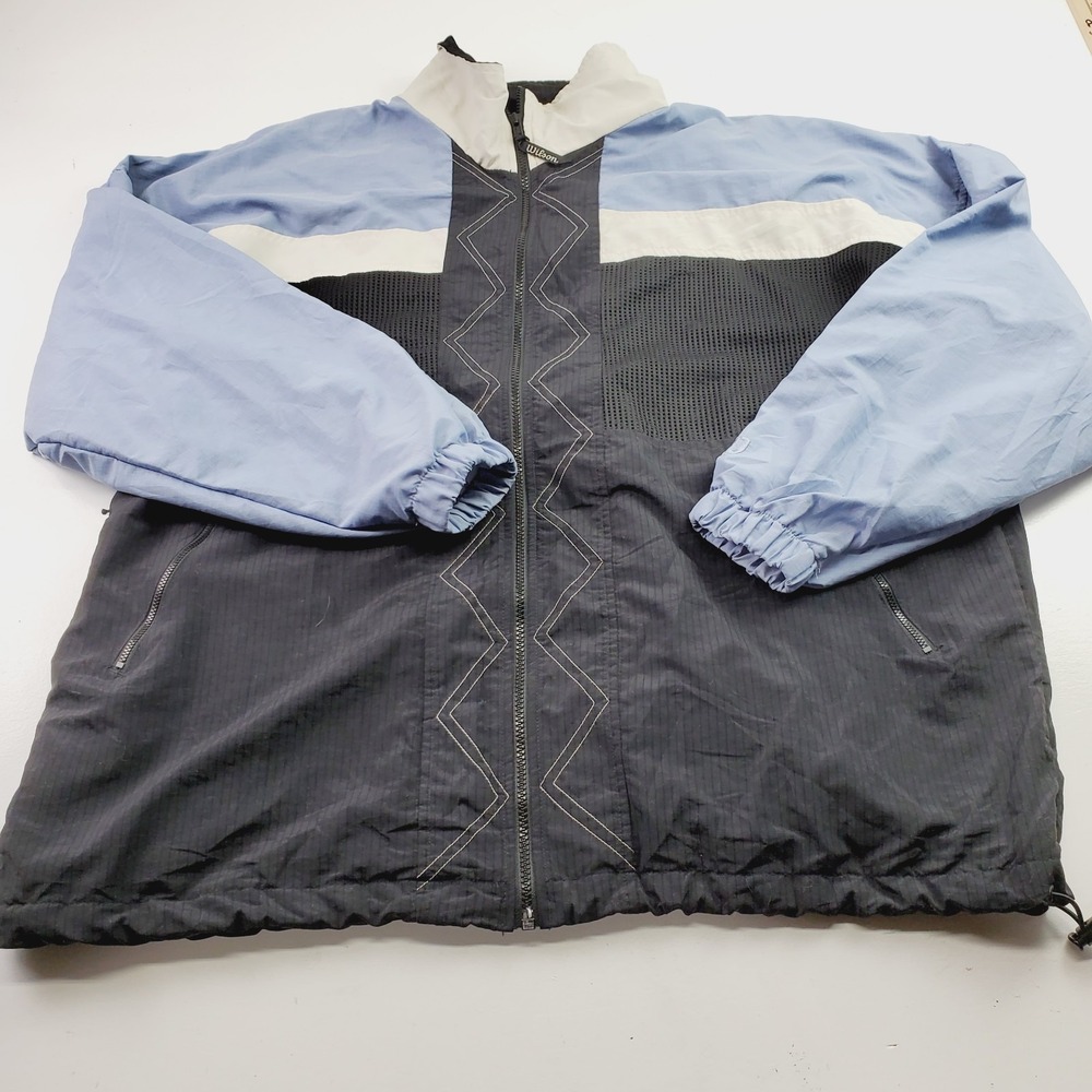 Vintage 90s Wilson Windbreaker Jacket Men's XL Blue Black Colorblock Lightweight